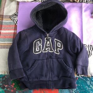 GAP Sherpa Lined Zip Up Hooded Jacket Navy Toddler size 2T